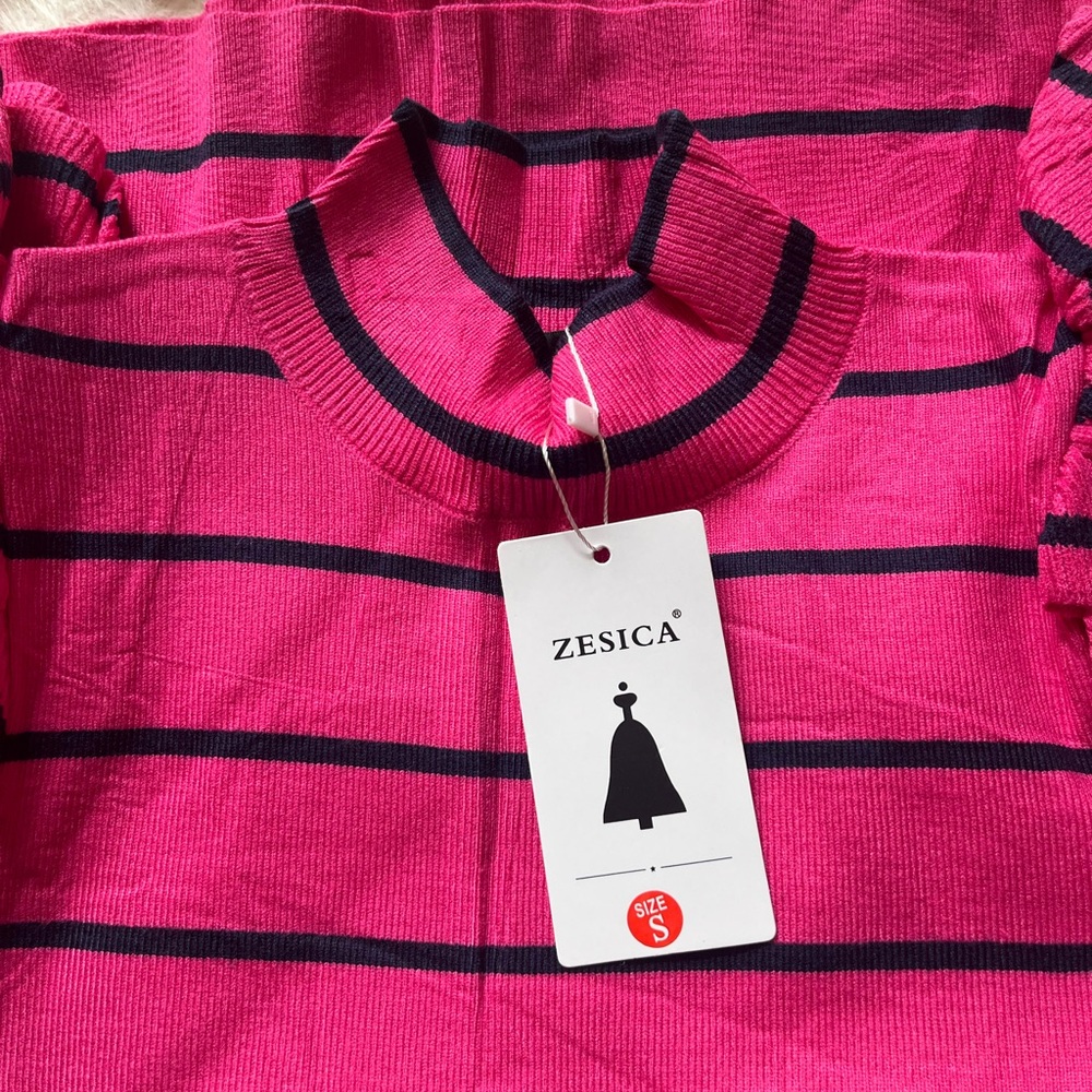 Zesica Striped Ruffle Ribbed Turtleneck Sweater- Size Small - Picture 4 of 5